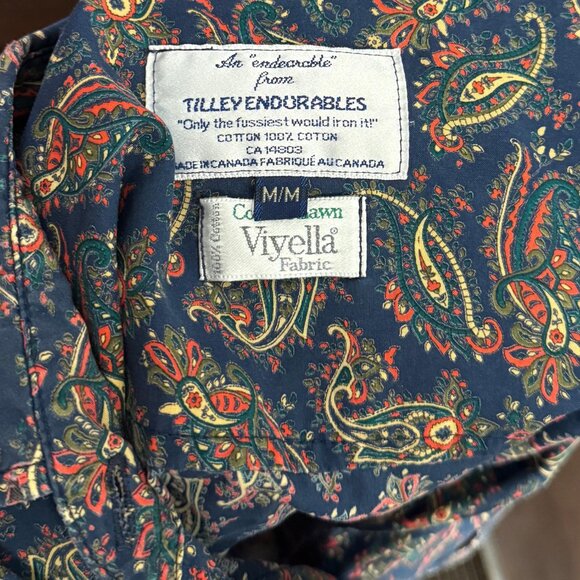 Vintage 90s Paisley Button-Up Shirt Tilley Endurables Cotton Lawn Viyella Fabric - Picture 4 of 5